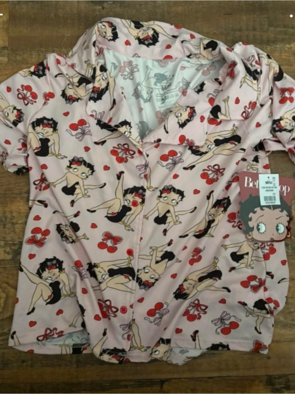 Betty Boop Pink Cherry & Character Short-Sleeve Pajama Top